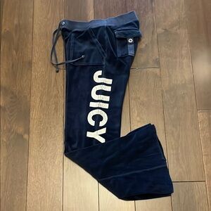 Y2K Juicy Couture Dark Blue Velour Trousers